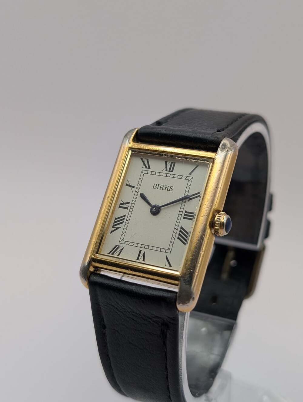 Vintage Birks Gold-Tone Quartz Ladies Watch, Roman Numeral Tank Cartier Homage